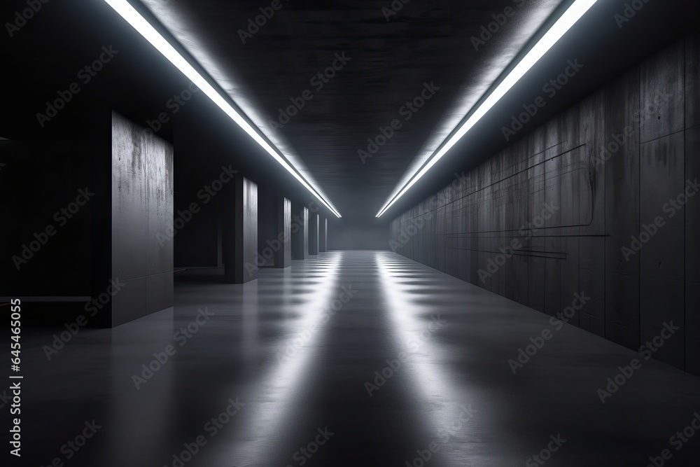 A mysterious and inviting long hallway with a captivating light at the end