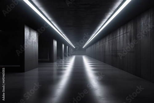 A mysterious and inviting long hallway with a captivating light at the end