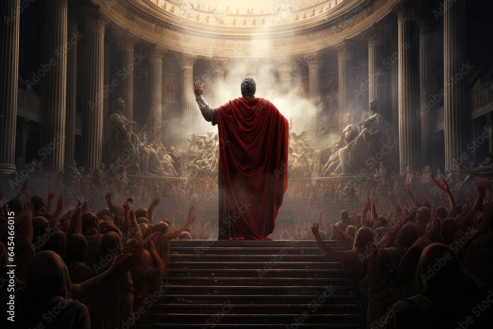 The Triumph of Julius Caesar: A Momentous Scene Portrays His Proclamation as Dictator, Shaping History's Course
 - obrazy, fototapety, plakaty 