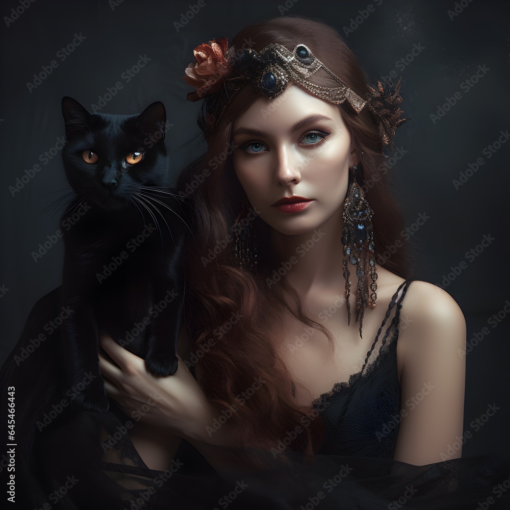 Fantasy Portrait Of A Pretty Young Witch In Medieval Costume, Dark 