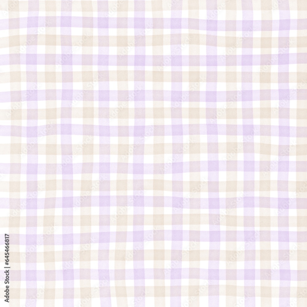 Purple Beige Gingham Check Hand Drawn Background Purple Beige Gingham Check Hand Drawn Background
