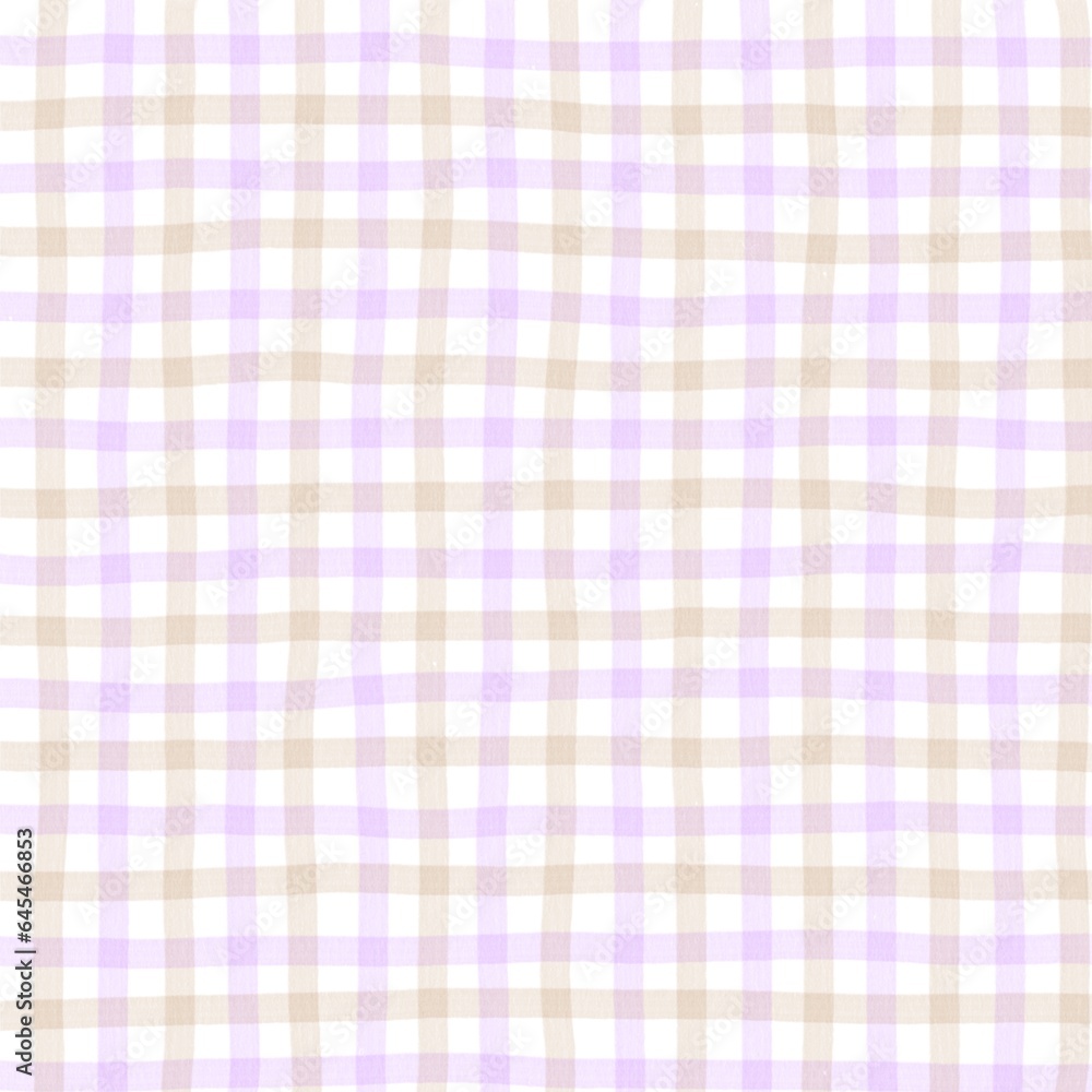 Purple Beige Gingham Check Hand Drawn Background Purple Beige Gingham Check Hand Drawn Background