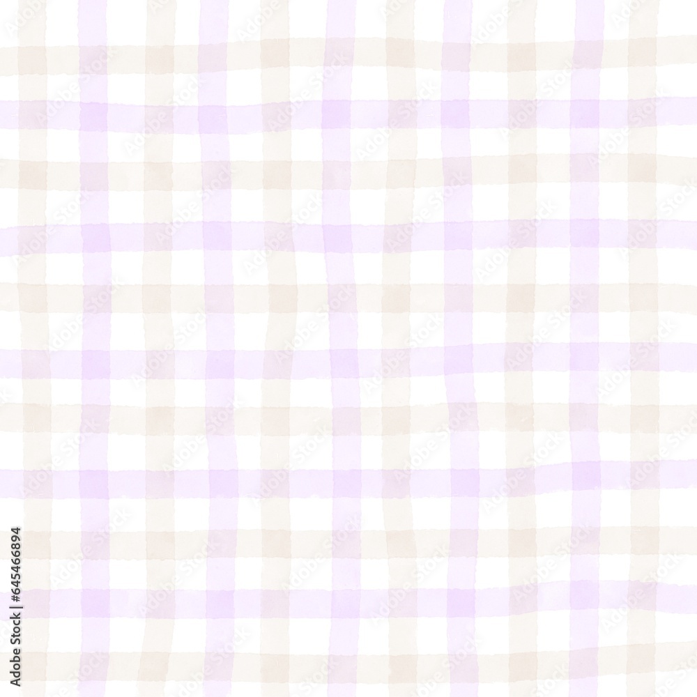 Purple Beige Gingham Check Hand Drawn Background