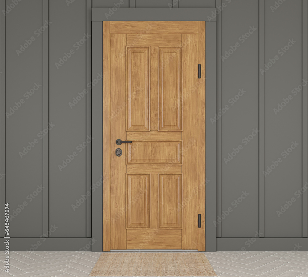 Wooden front door. 3d render.