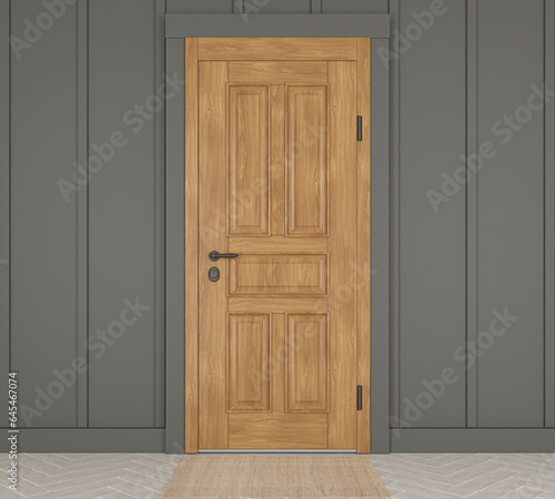 Wooden front door. 3d render.