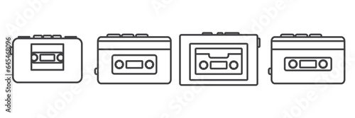 Simple set of  Walkman vector icon, Portable music cassette player icon in outline style isolated on white background,