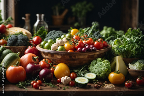 Food background with assortment of fresh organic vegetables