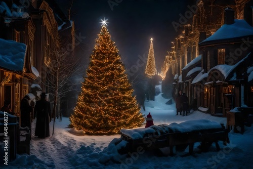 Christmas tree at night Generated Ai