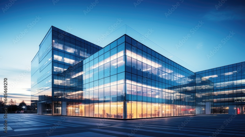 Fototapeta premium captivating image of a modern office building with a sleek glass facade that epitomizes contemporary architecture.