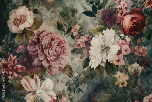 A vibrant floral painting adorning a wall