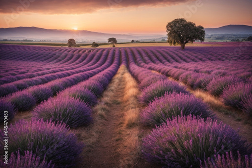 Stunning landscape with lavender field at sunset © @uniturehd