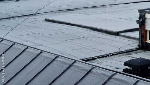 View over a frost covered flat roof