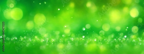 Spring background, abstract banner, green blurred bokeh lights