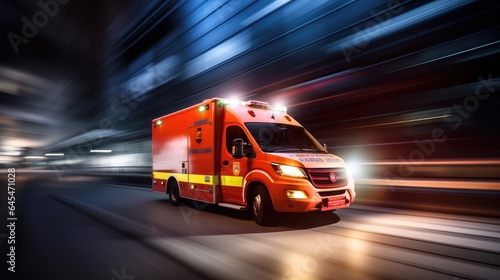 ambulance at speed rendered in dramatic motion blur critical role of first responders.