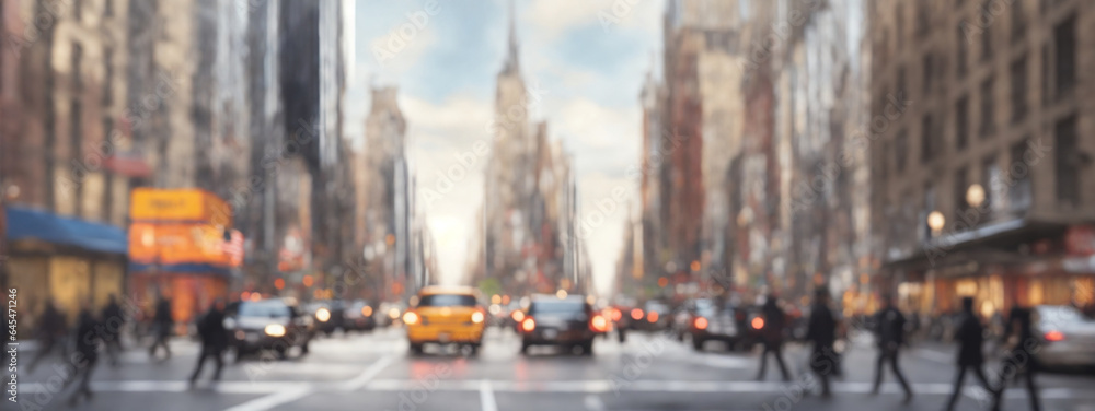 Defocused blur across urban buildings in New York City