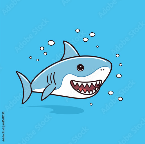 White shark fish underwater vector cartoon