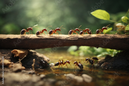 teamwork, team of ants costructing bridge © @uniturehd