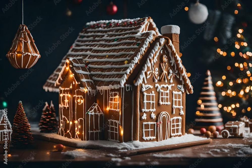 Christmas house in the night Generated Ai
