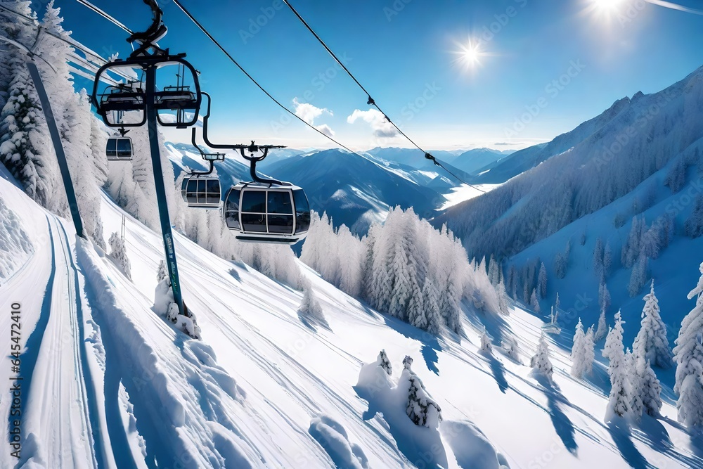 Fototapeta premium ski lift chairs Generated Ai