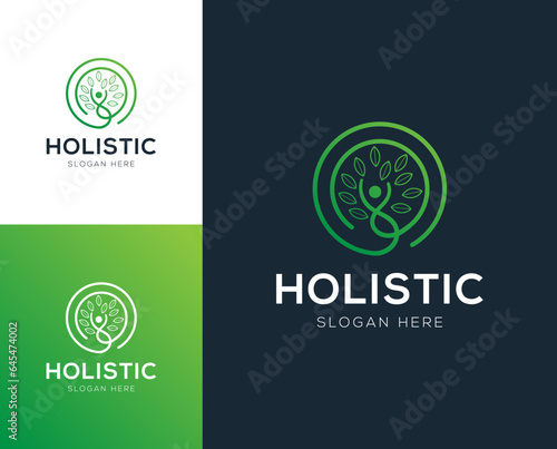 Holistic medical and health wellness logo design vector illustration