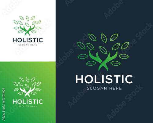 Holistic medical and health wellness logo design vector illustration