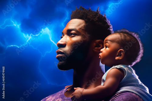 blue sky with cloud composition that resembles the silhouette of an African man with baby in his arms