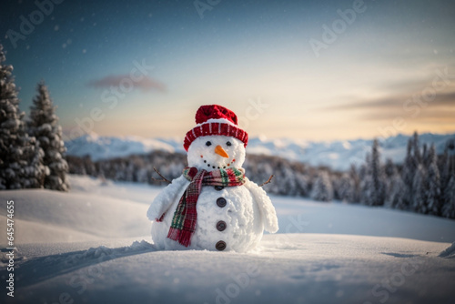 Wishing You a Merry Christmas and a Happy New Year! Festive Greeting Card with Snowman in a Winter Wonderland © @uniturehd
