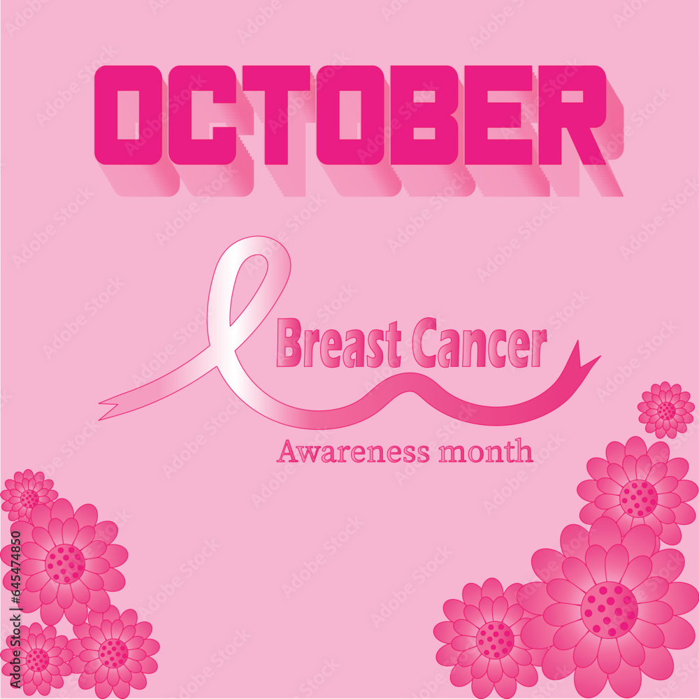 Breast cancer awareness month ribbon illustration with pink background