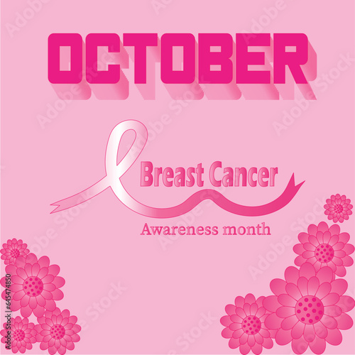 Breast cancer awareness month ribbon illustration with pink background