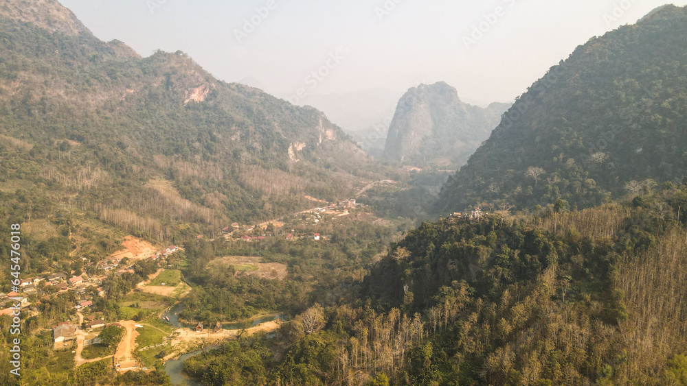 The aerial view of Nong Khiaw in Northern Laos