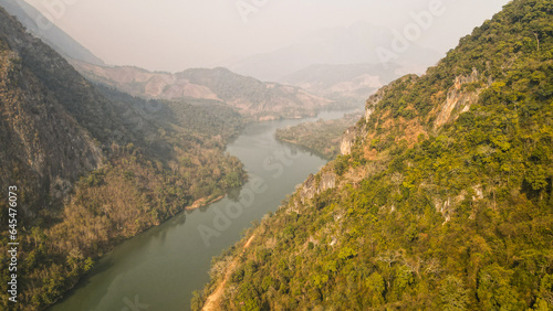 The aerial view of Nong Khiaw in Northern Laos
