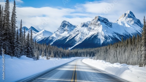 Winding road through the rocky mountains. Generative AI © piai