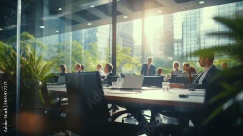 A business meeting in progress at a conference table