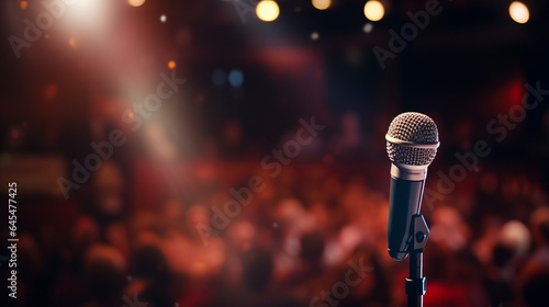 A microphone amidst a sea of enthusiastic crowd during a live event