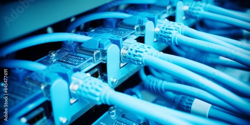IoT Connectivity: Blue Networking Wires Connected to a Server