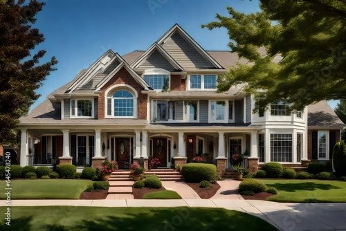 The classic elegance of a suburban home's exterior, with traditional architectural details and curb appeal © Fahad