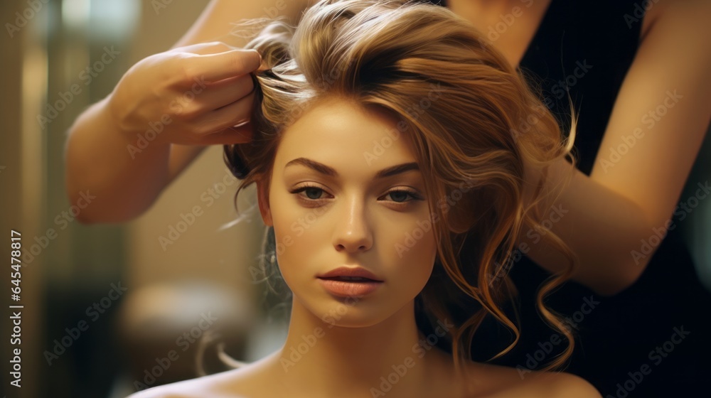Fototapeta premium hairdresser doing a girl's hair.