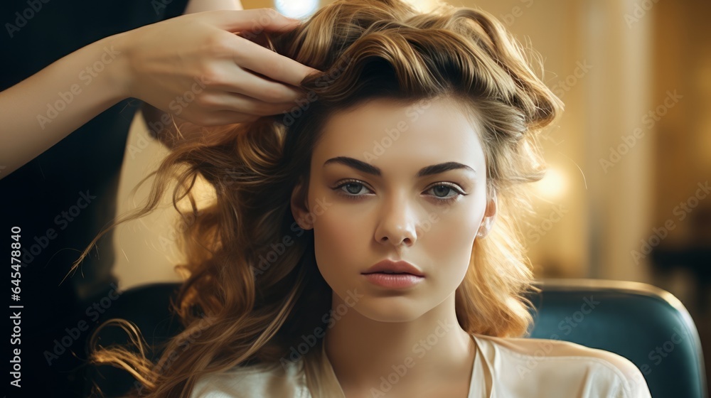 hairdresser doing a girl's hair. hairdresser doing a girl's hair.
