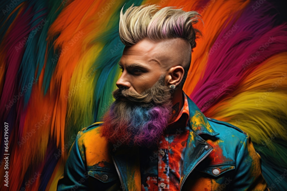 Man with a rainbow-colored beard. Man with a rainbow-colored beard.