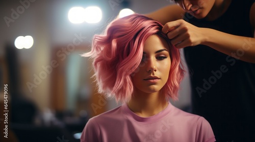 hairdresser doing a girl's hair.