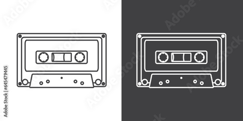 Simple Cassette tape icon in line style, isolated on white background, Retro music audio cassette, Old music nostalgia icon, Audio Cassette icon. Retro badge. Vector illustration.