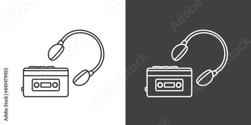 Icon of Retro cassette player with earphones. outline icons vintage records, musical devices and equipments for playing music from cassettes. Walkman isolated on white background. walkman icon vector 
