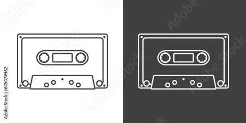 Audio Cassette icon line. Retro music audio cassette, Cassette tape in outline style, Audio Cassette icon. Retro badge. isolated on white background, Old music nostalgia icon, vector illustration.