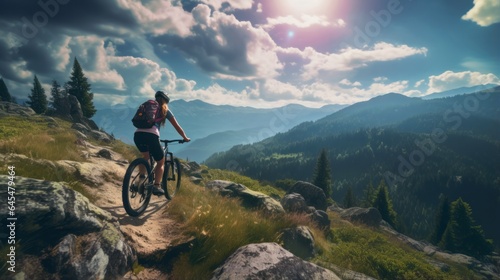 A man conquering rocky trails on a mountain bike © mattegg
