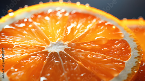 Orange slice with visible Water Drops. Close up