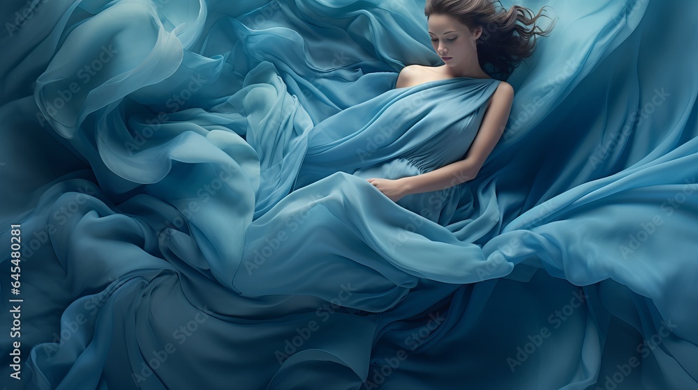 Blue fabric floating in the air Blue fabric floating in the air