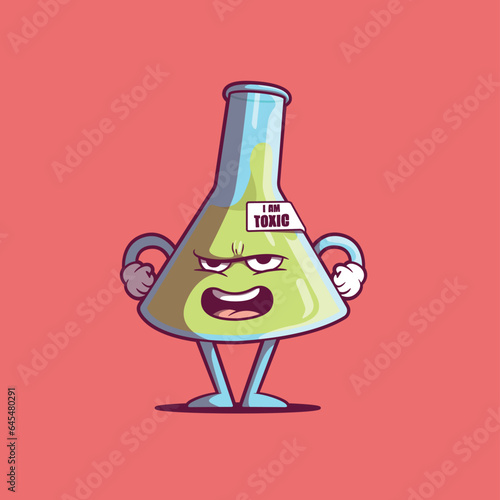 Science Flask character being toxic vector illustration. Chemistry, education, brand design concept.