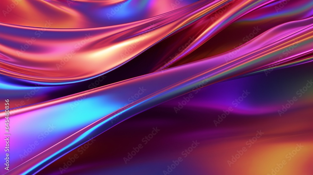 Fototapeta premium Colorful, glassy holographic fabric rendered in abstract 3D