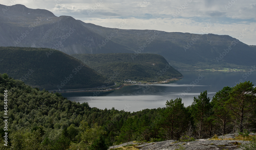 view from the top of the mountain and fjords
