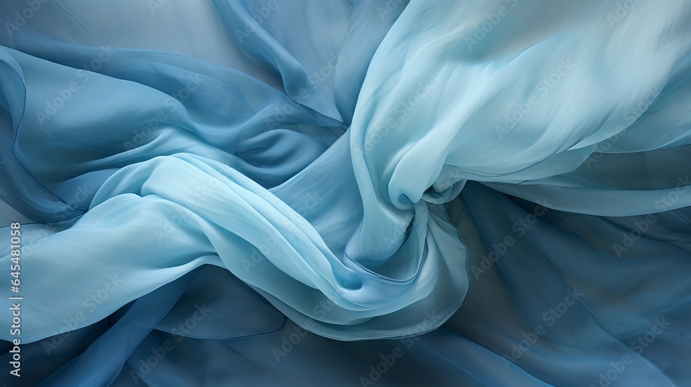 Blue fabric floating in the air - obrazy, fototapety, plakaty 